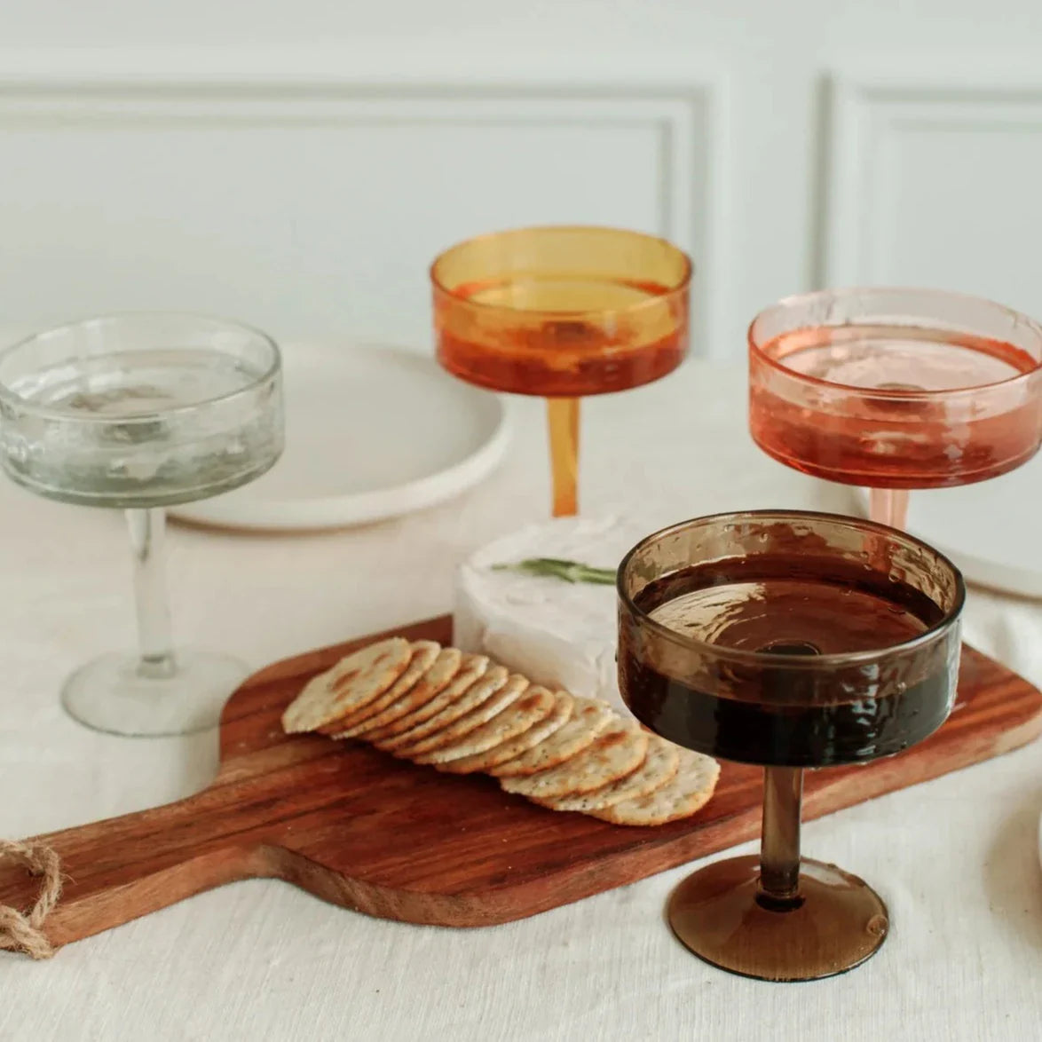 Handblown Hammered Coupe Cocktail Glasses, set of 4