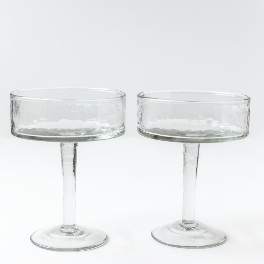 Handblown Hammered Coupe Cocktail Glasses, set of 4