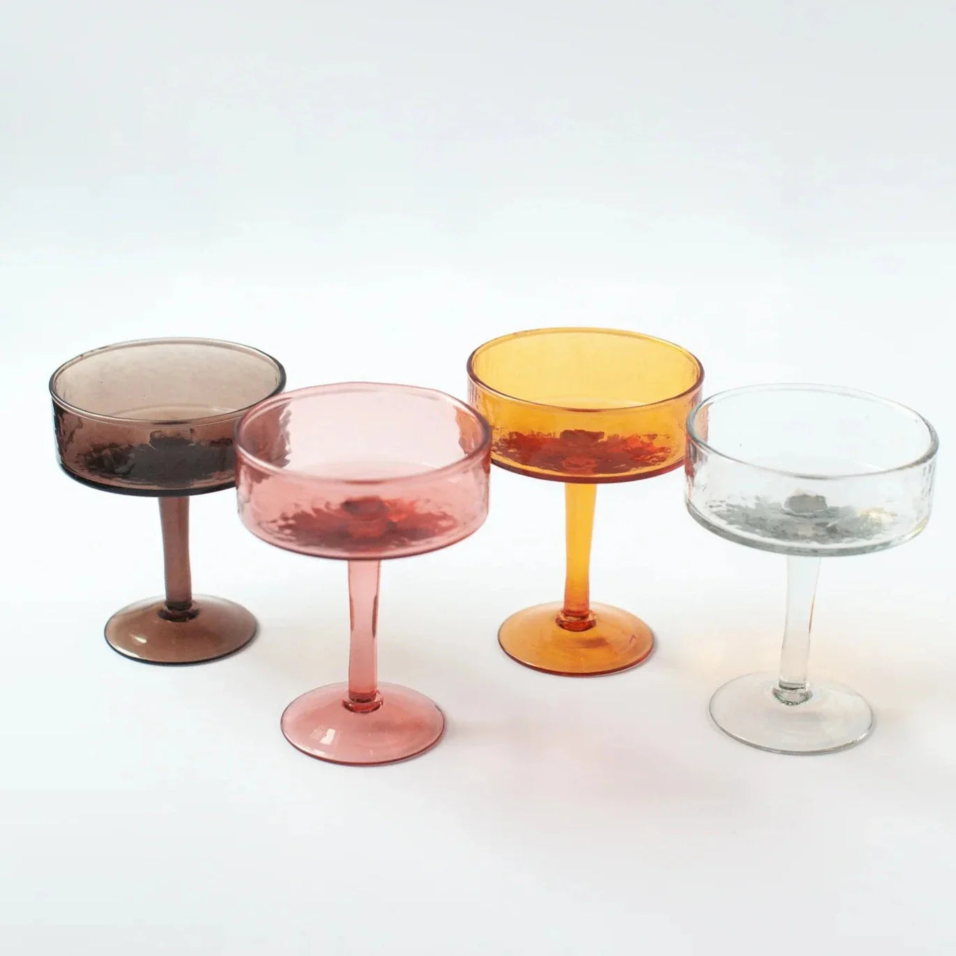 Handblown Hammered Coupe Cocktail Glasses, set of 4