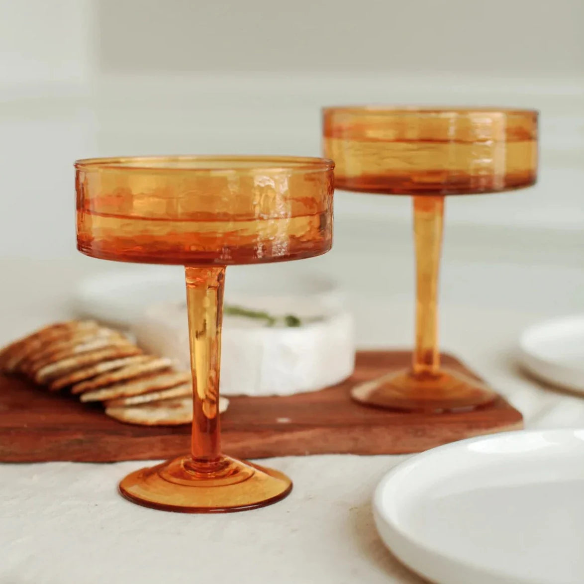 Handblown Hammered Coupe Cocktail Glasses, set of 4
